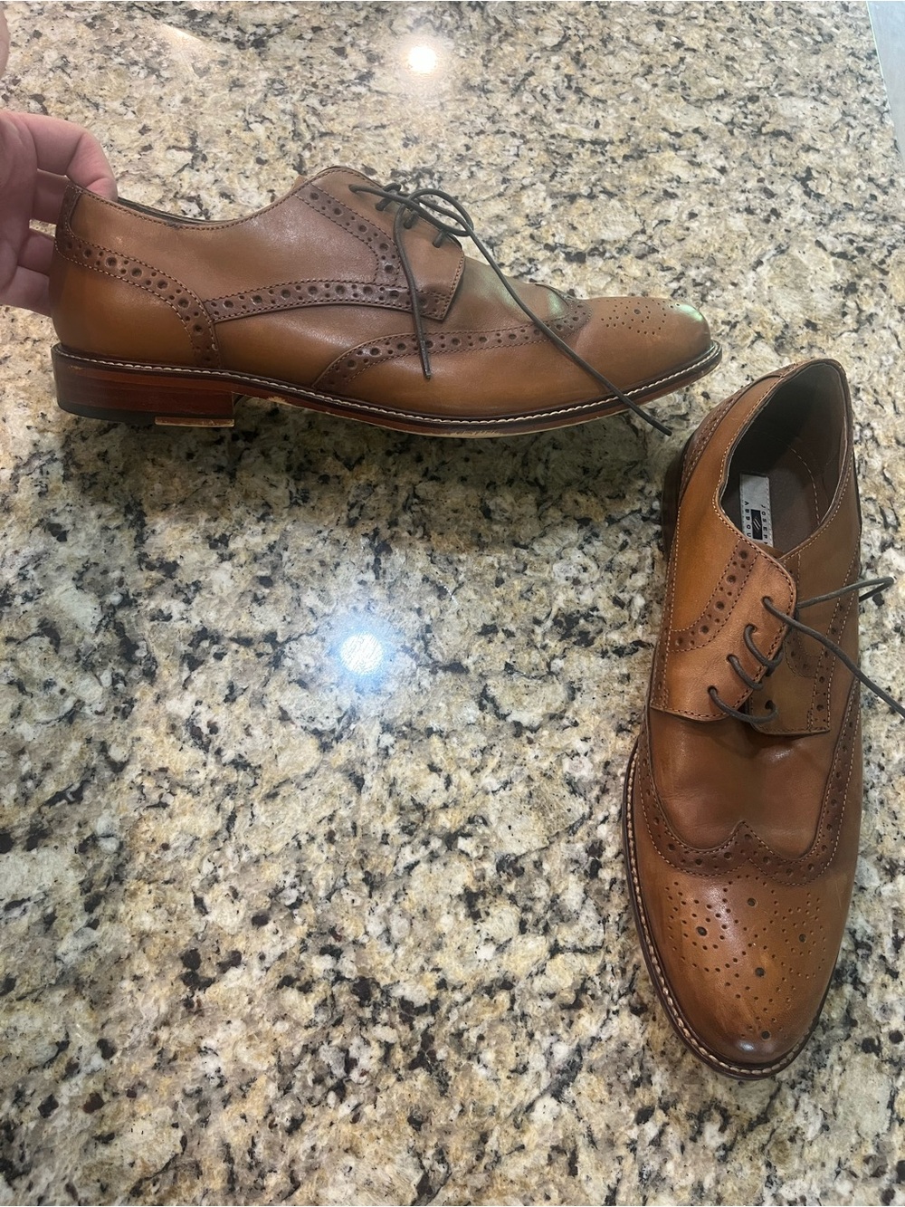Joseph Abboud Brown Leather Wingtip Derby Oxfords Tie Classic Mens Size 12